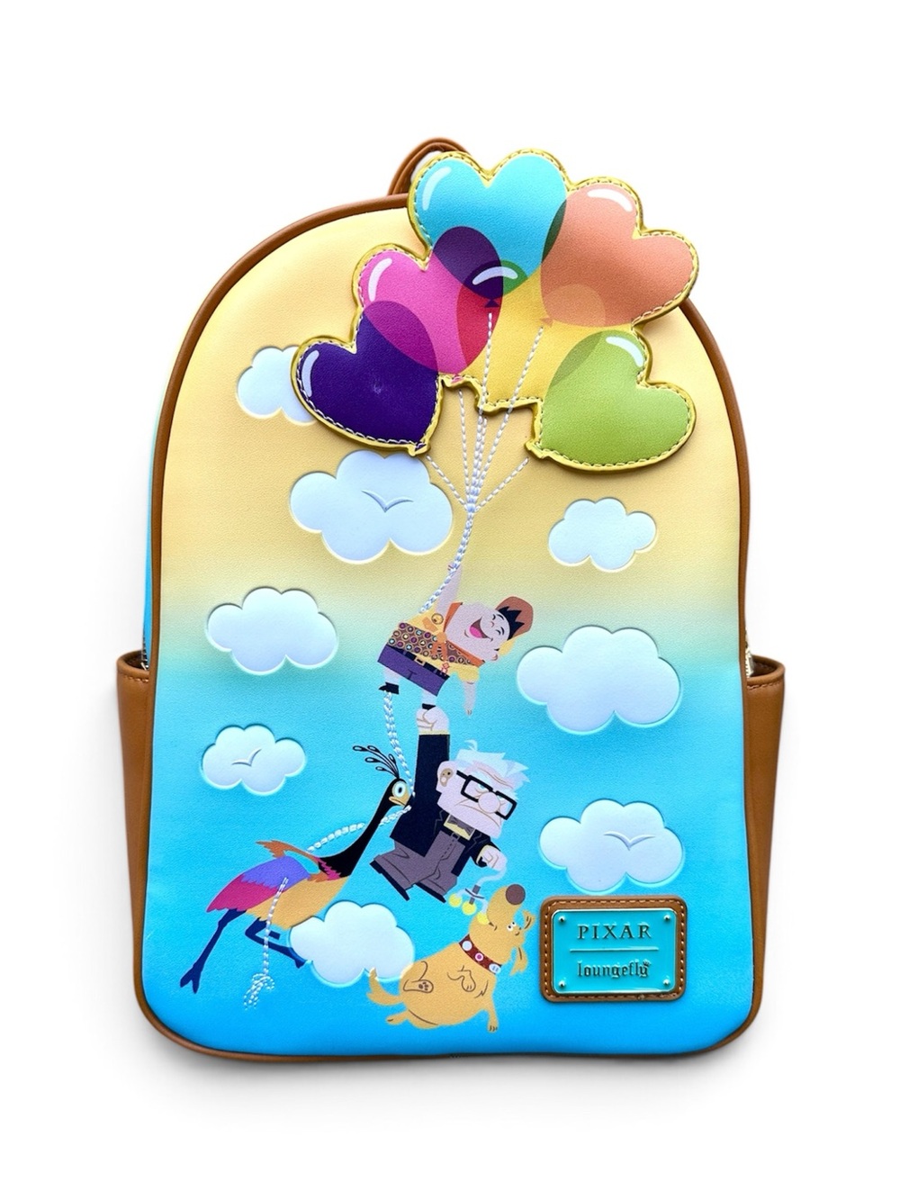 Loungefly Up Balloon Gradient Backpack - Yellow, Blue, Brown, Multicolor Hearts